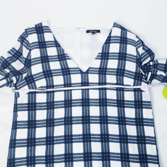 NWT Madewell Leighton Bell Sleeve Dress Navy White Plaid Size 6 - Picture 7 of 12